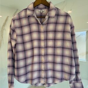 Madewell Purple/Lavender Plaid Flannel Button-Up Shirt Woman Medium 100% Cotton